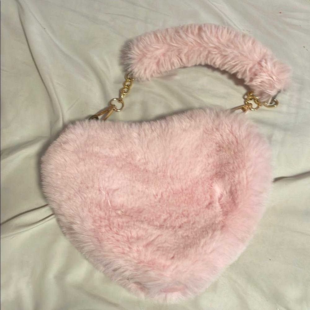 Pink Furry Heart-Shaped Handbag